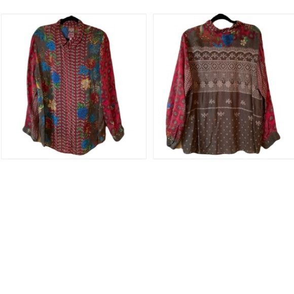 Johnny Was Multi Floral Mixed Print Top Embroidered Back XL - Picture 1 of 14